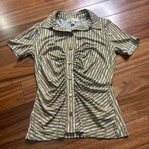 Michael Kors Chain Print Top Button Down Short‎ Sleeve Blouse Shirt S